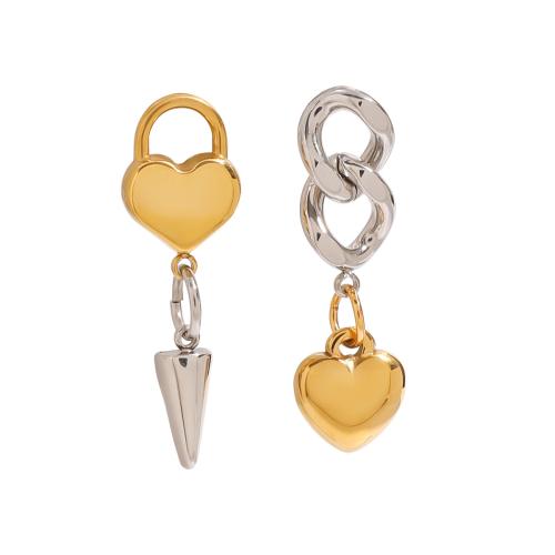 Asymmetric Earrings, 304 Stainless Steel, plated, for woman & two tone & hollow, Sold By Pair