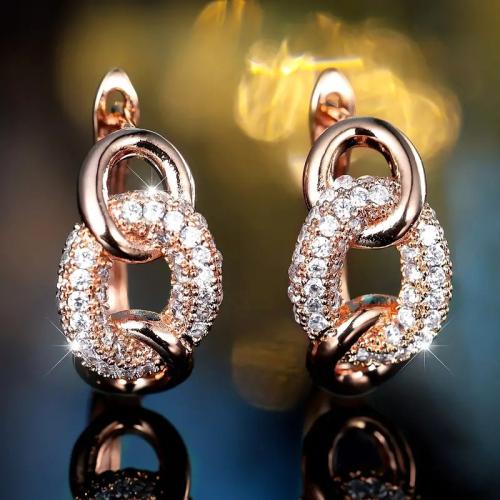 Boucles d'oreilles en laiton zircon cubique pavent, Placage, pavé de micro zircon & pour femme & creux, plus de couleurs à choisir, Vendu par paire