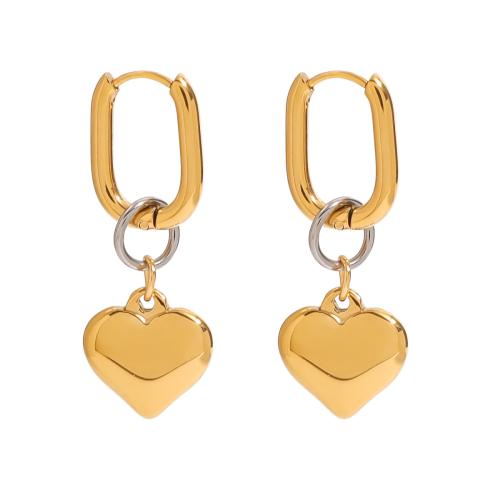 Acier inoxydable Levier Retour Earring, Acier inoxydable 304, coeur, Placage, bijoux de mode & pour femme & deux tons, Vendu par paire