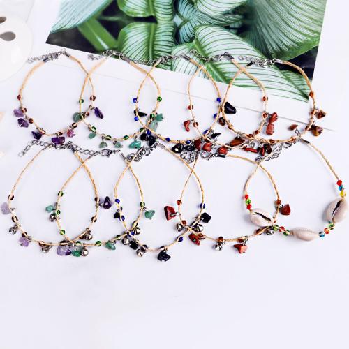 Pulseras para el Tobillo en Aleación de Zinc, con Rafidah Grass & Piedra natural, hecho a mano, Joyería & diferentes materiales para la opción & para mujer, Vendido por UD