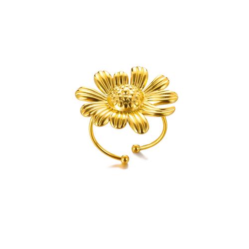 Stainless Steel Finger Ring, 304 Stainless Steel, Flower, plated, fashion jewelry & Unisex, golden, Sold By PC