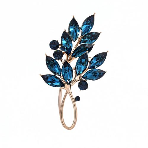 Tibetan Style Brooches, with Crystal, Leaf, fashion jewelry & for woman & hollow, blue black, 73x39mm, Sold By PC