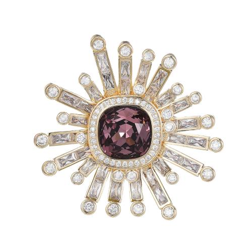 Crystal Brooch, Brass, with Austrian Crystal, plated, micro pave cubic zirconia & for woman, golden, 56x59mm, Sold By PC