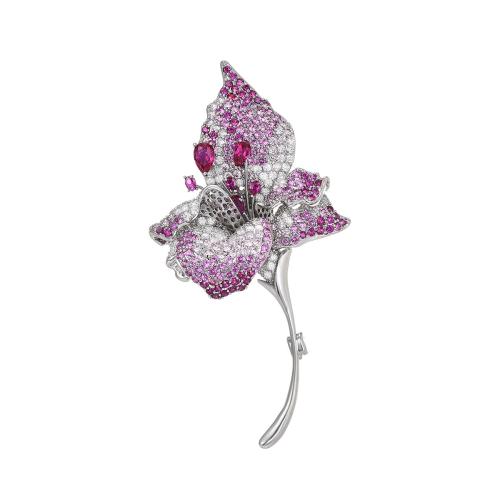 Cubic Zirconia Brooch, Brass, plated, micro pave cubic zirconia & for woman, silver color, 75x37mm, Sold By PC