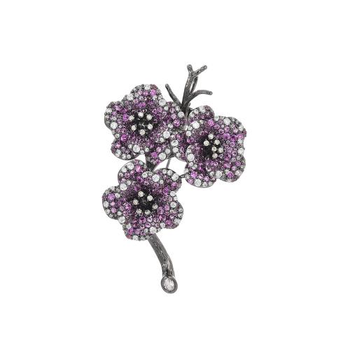 Cubic Zirconia Brooch, Brass, plated, micro pave cubic zirconia & for woman, silver color, 52x40mm, Sold By PC