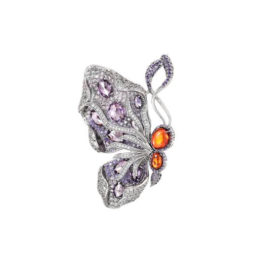 Cubic Zirconia Brooch, Brass, plated, micro pave cubic zirconia & for woman, silver color, 54x36mm, Sold By PC