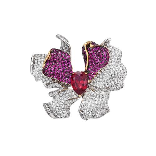 Cubic Zirconia Brooch, Brass, plated, micro pave cubic zirconia & for woman, silver color, 48x55mm, Sold By PC