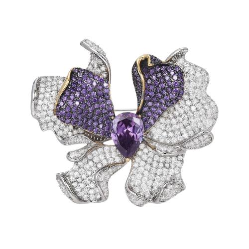 Cubic Zirconia Brooch, Brass, plated, micro pave cubic zirconia & for woman, silver color, 47x56mm, Sold By PC