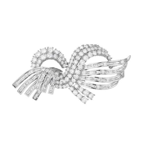 Cubic Zirconia Brooch, Brass, plated, micro pave cubic zirconia & for woman, silver color, 60x30mm, Sold By PC