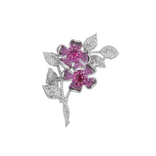 Cubic Zirconia Brooch, Brass, plated, micro pave cubic zirconia & for woman, silver color, 51x41mm, Sold By PC