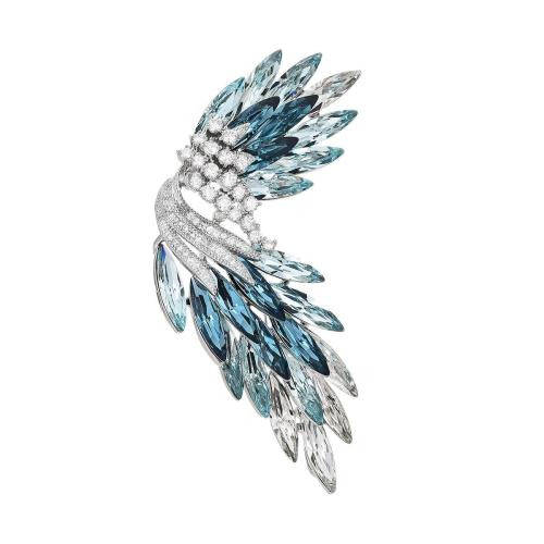 Crystal Brooch, Brass, with Austrian Crystal, micro pave cubic zirconia & for woman, silver color, 69x27mm, Sold By PC