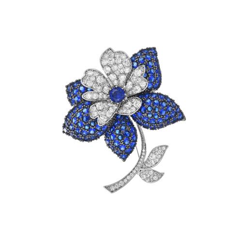 Cubic Zirconia Brooch, Brass, plated, micro pave cubic zirconia & for woman, silver color, 73x46mm, Sold By PC