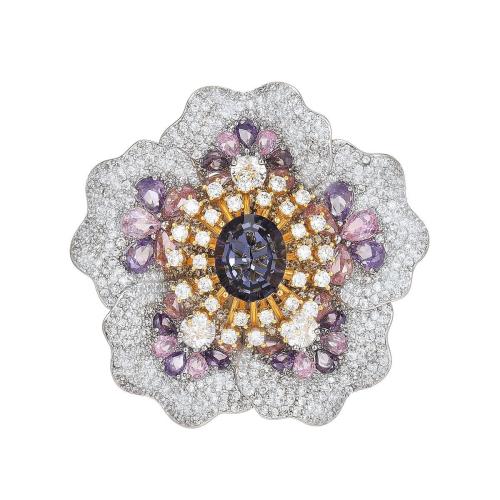 Cubic Zirconia Brooch, Brass, plated, micro pave cubic zirconia & for woman, silver color, 46x46mm, Sold By PC