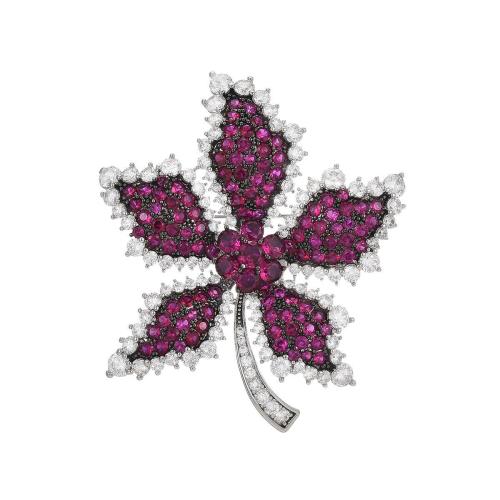 Cubic Zirconia Brooch, Brass, plated, micro pave cubic zirconia & for woman, silver color, 59x49mm, Sold By PC