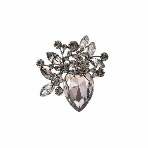 Broche cristal, laiton, avec Cristal autrichien, bijoux de mode & pour femme, argent, 42x41mm, Vendu par PC