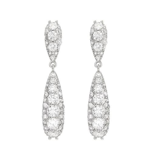 Boucles d'oreilles en laiton zircon cubique pavent, pavé de micro zircon & pour femme, argent, 6x37mm, Vendu par paire