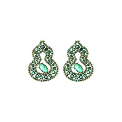 Cubic Zirconia Micro Pave Brass Earring, micro pave cubic zirconia & for woman, green, 15x21mm, Sold By Pair