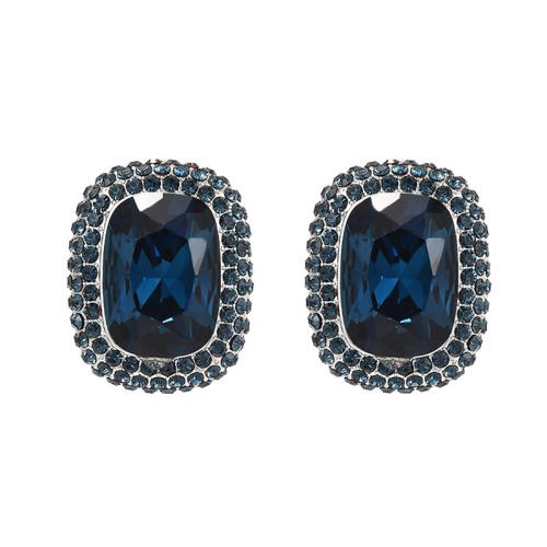 Boucles d'oreilles en laiton zircon cubique pavent, avec Cristal autrichien, Placage, pavé de micro zircon & pour femme, argent, 19x24mm, Vendu par paire