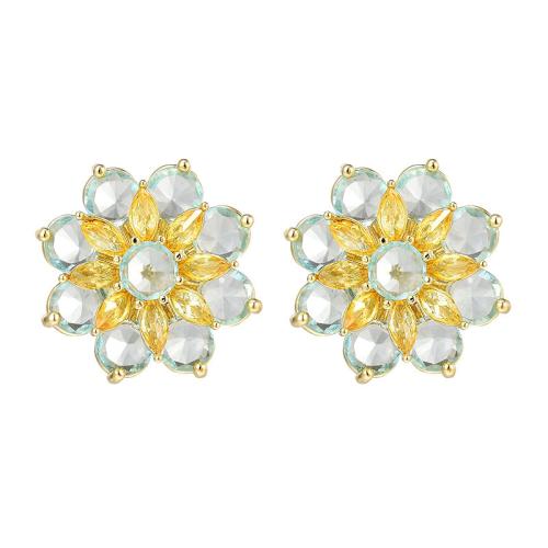 Boucles d'oreilles en laiton zircon cubique pavent, Placage, pavé de micro zircon & pour femme, doré, 21x23mm, Vendu par paire