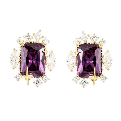 Boucles d'oreilles en laiton zircon cubique pavent, Placage, pavé de micro zircon & pour femme, doré, Vendu par paire