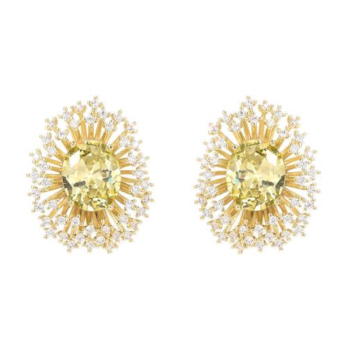 Cubic Zirconia Micro Pave Brass Earring, plated, micro pave cubic zirconia & for woman, golden, 20x25mm, Sold By Pair