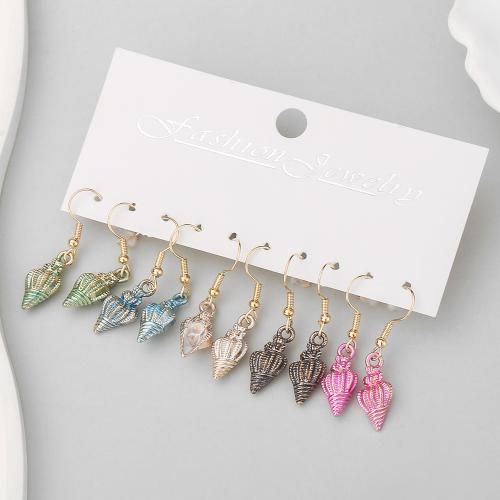 Tibetan Style Drop Earrings, Conch, plated, for woman & enamel, Sold By Set