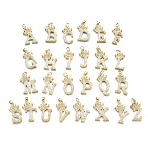 Cubique Pendentif en laiton zircon pavent, avec Opale, Lettre d’alphabet, Plaqué or 18K, DIY & styles différents pour le choix & pavé de micro zircon, Vendu par PC