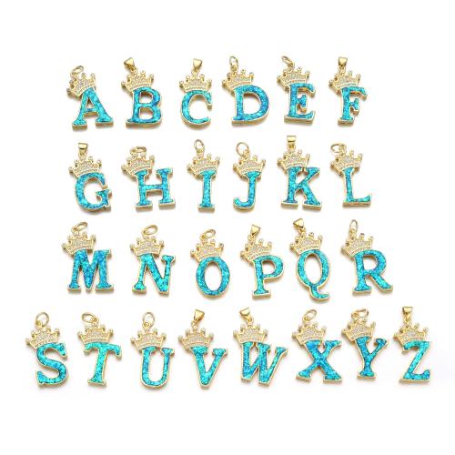 Cubic Zirconia Micro Pave Brass Pendant, with Opal, Alphabet Letter, 18K gold plated, DIY & different styles for choice & micro pave cubic zirconia, Sold By PC