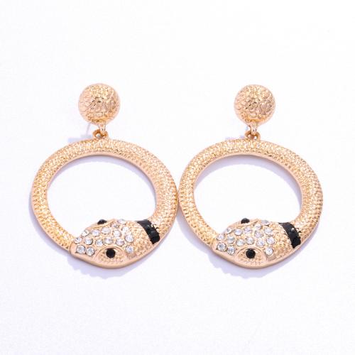 Boucles d'oreilles en alliage de zinc, serpent, Placage de couleur d'or, bijoux de mode & pour femme & avec strass, protéger l'environnement, sans nickel, plomb et cadmium, 37x56mm, Vendu par paire