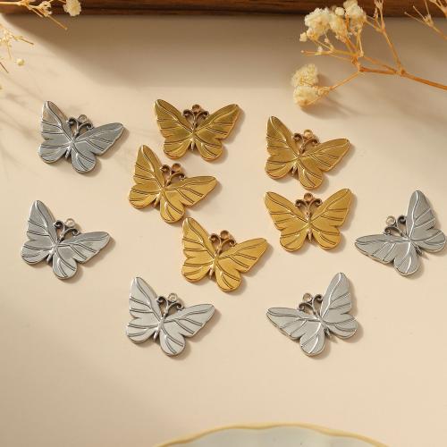 Stainless Steel Animal Pendants, 304 Stainless Steel, Butterfly, Vacuum Ion Plating, DIY, more colors for choice, 24x17mm, 10PCs/Bag, Sold By Bag