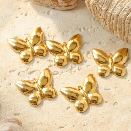 Stainless Steel Animal Pendants, 304 Stainless Steel, Butterfly, Vacuum Ion Plating, DIY, more colors for choice, 27x24mm, 10PCs/Bag, Sold By Bag