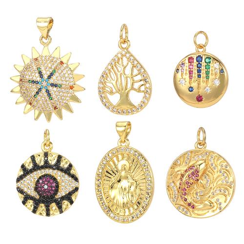 Cubic Zirconia Micro Pave Brass Pendant, gold color plated, DIY & different styles for choice & micro pave cubic zirconia, more colors for choice, nickel, lead & cadmium free, Sold By PC