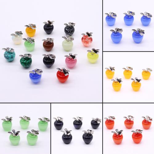 Gemstone Pendants Jewelry, Natural Stone, with Tibetan Style, Apple, DIY & different materials for choice, more colors for choice, nickel, lead & cadmium free, 14x21mm, Sold By PC