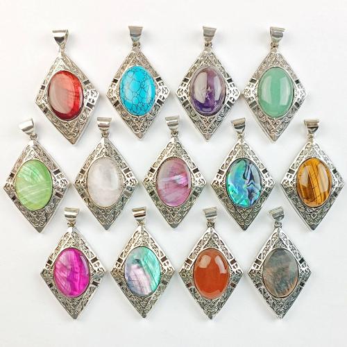 Gemstone Pendants Jewelry, Tibetan Style, with Natural Stone, silver color plated, DIY & different materials for choice, more colors for choice, nickel, lead & cadmium free, Sold By PC