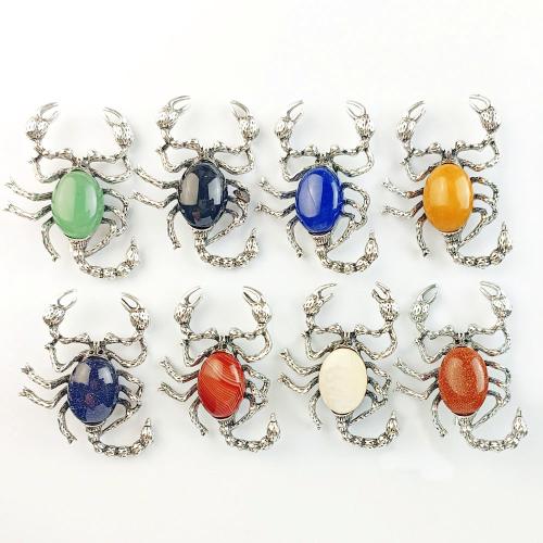 Gemstone Pendants Jewelry, Tibetan Style, with Natural Stone, Scorpion, silver color plated, DIY & different materials for choice, more colors for choice, nickel, lead & cadmium free, 38x52mm, Sold By PC