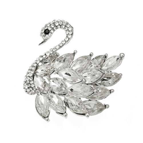 Tibetan Style Brooches, Swan, fashion jewelry & Unisex & with rhinestone, more colors for choice, Sold By PC