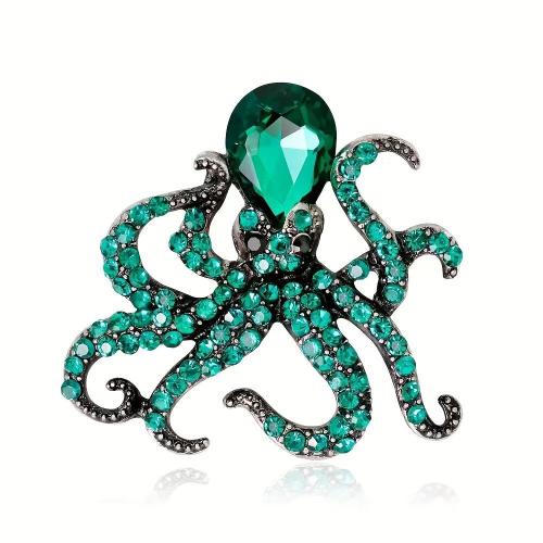 Tibetan Style Brooches, Octopus, fashion jewelry & Unisex & with rhinestone, more colors for choice, Sold By PC