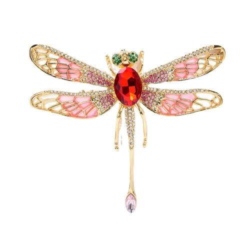 Tibetan Style Brooches, with Glass, Dragonfly, Vacuum Ion Plating, for woman & enamel & with rhinestone, more colors for choice, Sold By PC