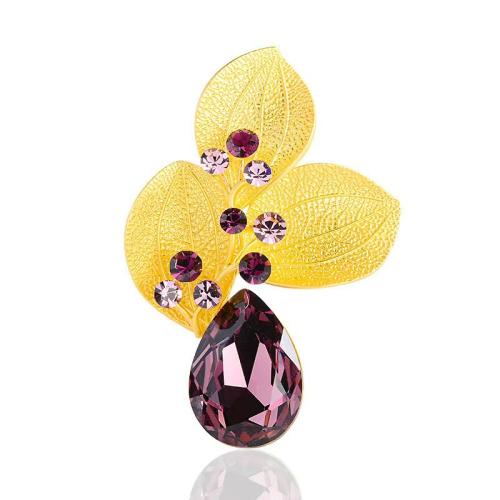 Tibetan Style Brooches, with Crystal, Leaf, plated, fashion jewelry & for woman, more colors for choice, 65x46mm, Sold By PC