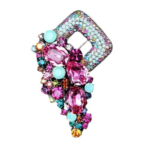 Tibetan Style Brooches, plated, for woman & with rhinestone & hollow, more colors for choice, 54x52mm, Sold By PC