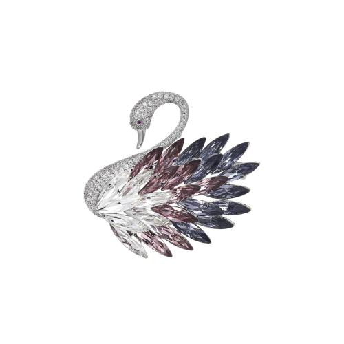 Broche cristal, laiton, avec Cristal autrichien, Placage, pavé de micro zircon & pour femme, argent, 46x51mm, Vendu par PC