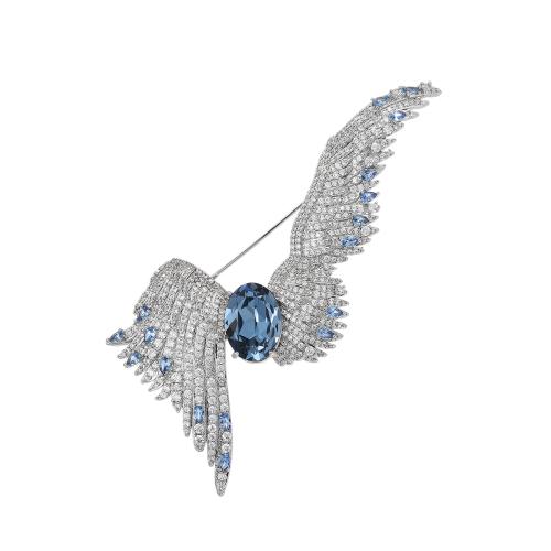 Crystal Brooch, Brass, with Austrian Crystal, plated, micro pave cubic zirconia & for woman, silver color, 74x66mm, Sold By PC