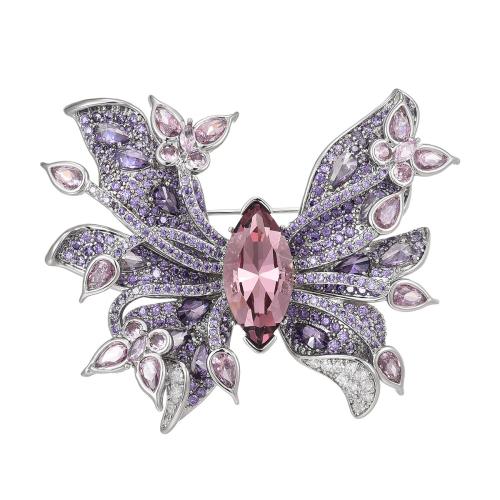 Crystal Brooch, Brass, with Austrian Crystal, plated, micro pave cubic zirconia & for woman, silver color, 41x52mm, Sold By PC