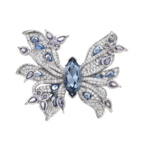 cristal Broche, metal, con Cristal austriario, micro arcilla de zirconia cúbica & para mujer, plateado, 42x52mm, Vendido por UD