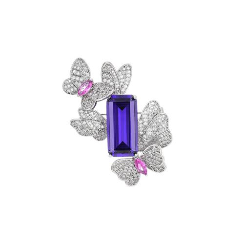 Broche cristal, laiton, avec Cristal autrichien, pavé de micro zircon & pour femme, argent, 47x37mm, Vendu par PC