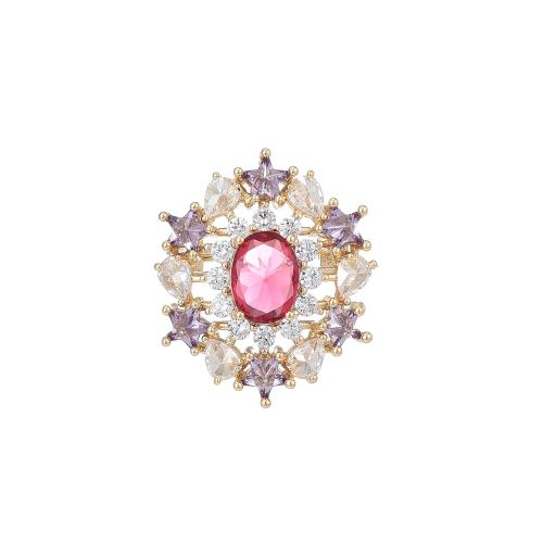 Broche bijoux de mode, laiton, Placage, pavé de micro zircon & pour femme, doré, 22x19mm, Vendu par PC