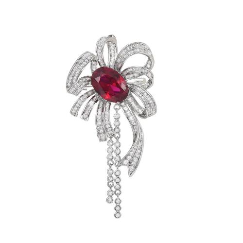 Broche bijoux de mode, laiton, pavé de micro zircon & pour femme, argent, 61x29mm, Vendu par PC