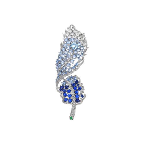 Broche bijoux de mode, laiton, Placage, pavé de micro zircon & pour femme, argent, 80x28mm, Vendu par PC