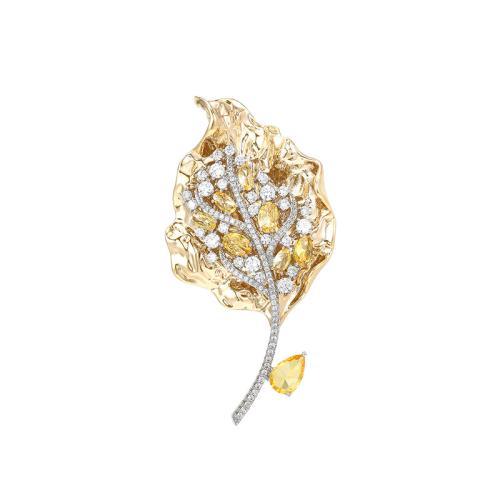 Broche bijoux de mode, laiton, Placage, pavé de micro zircon & pour femme, doré, 64x33mm, Vendu par PC