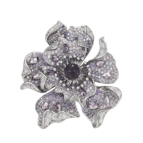 Broche bijoux de mode, laiton, pavé de micro zircon & pour femme, argent, 50x45mm, Vendu par PC